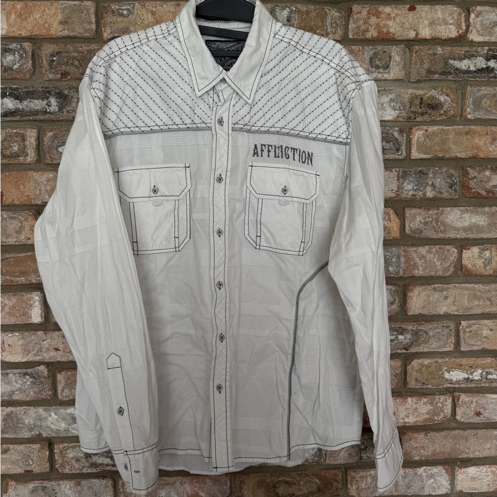 Affliction Gray Embroidered Button-Up Shirt